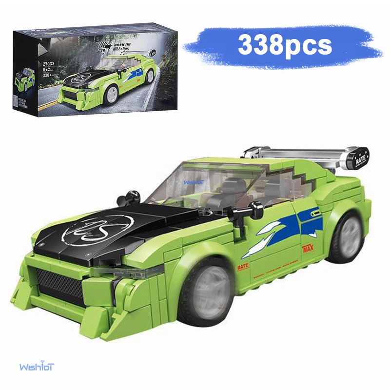 27033 Racing Sports Car Model 338PCS Speed Champion Series MOC Simulation Green Supercar Building Blocks Bricks Toys Kit
