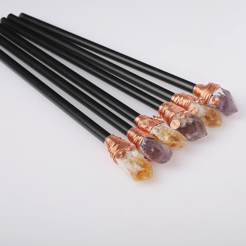 Natural Crystal Stone Magic Stick Wand Witch Amethyst Citrine Witchcraft Scepter Reiki Healing Home Decoration children Gift