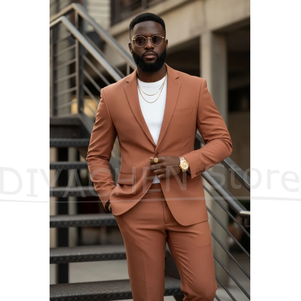 

Men's Slim Fit Suit Set Two Piece Chic Single Breasted Solid Color Outfit Tailored Fashion Casual Business Formal Male Suit