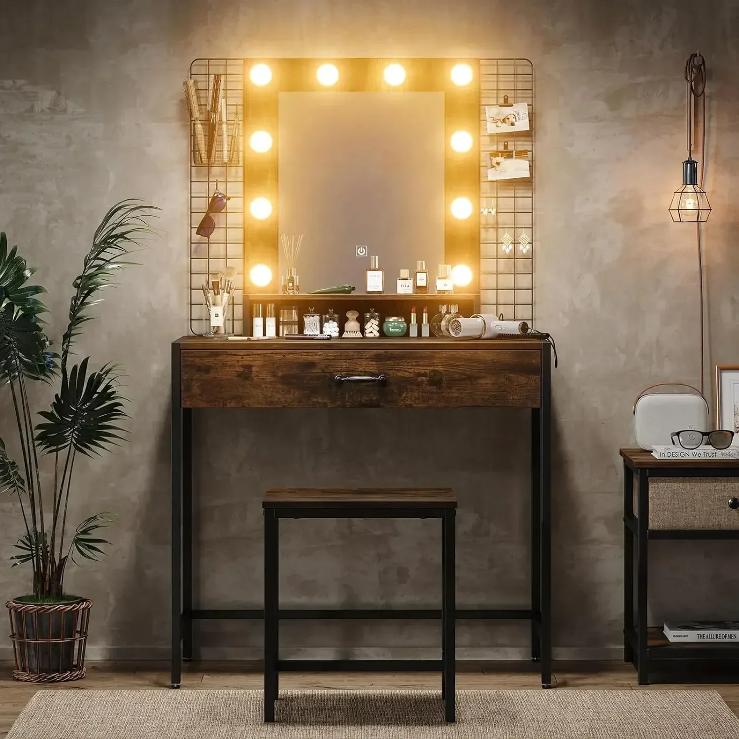 Furniouse Makeup Vanity Desk Set with LED Lights and Mirror, 33