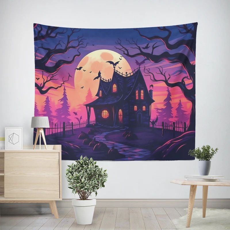 Tapeçaria de parede para decoração de quarto, quarto moderno, quarto estético, arte da parede, tecido grande, halloween, engraçado, outono