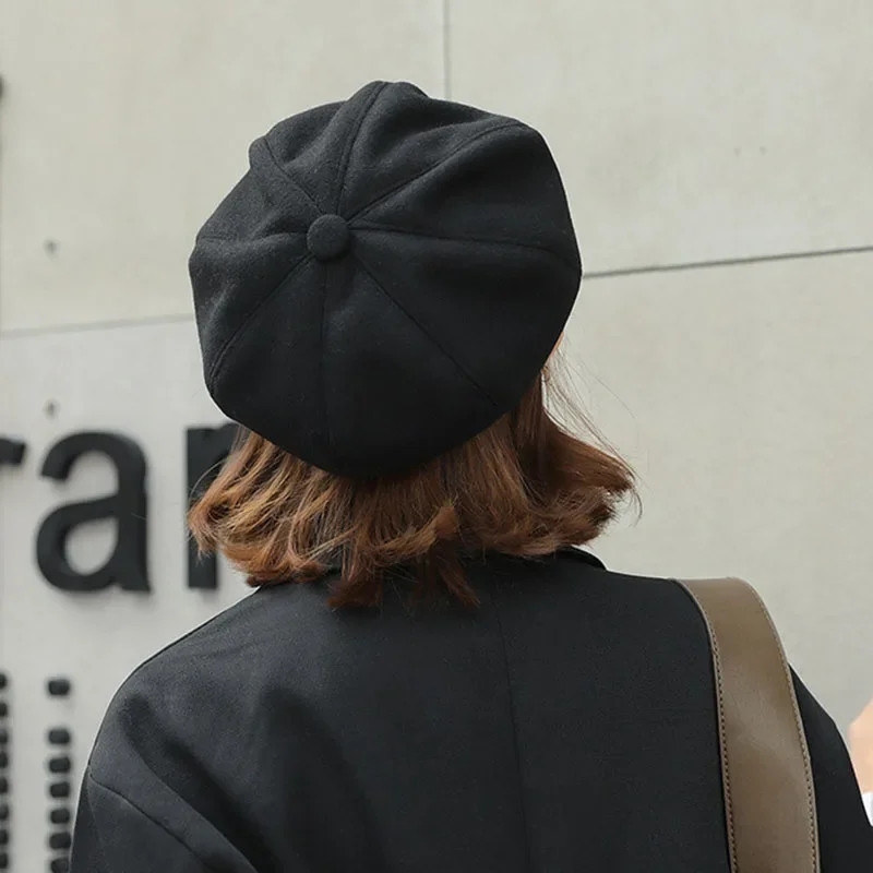 Sombrero octogonal de lana de material puro para mujer, gorras de moda para niño nuevo, gorro de lana para niña