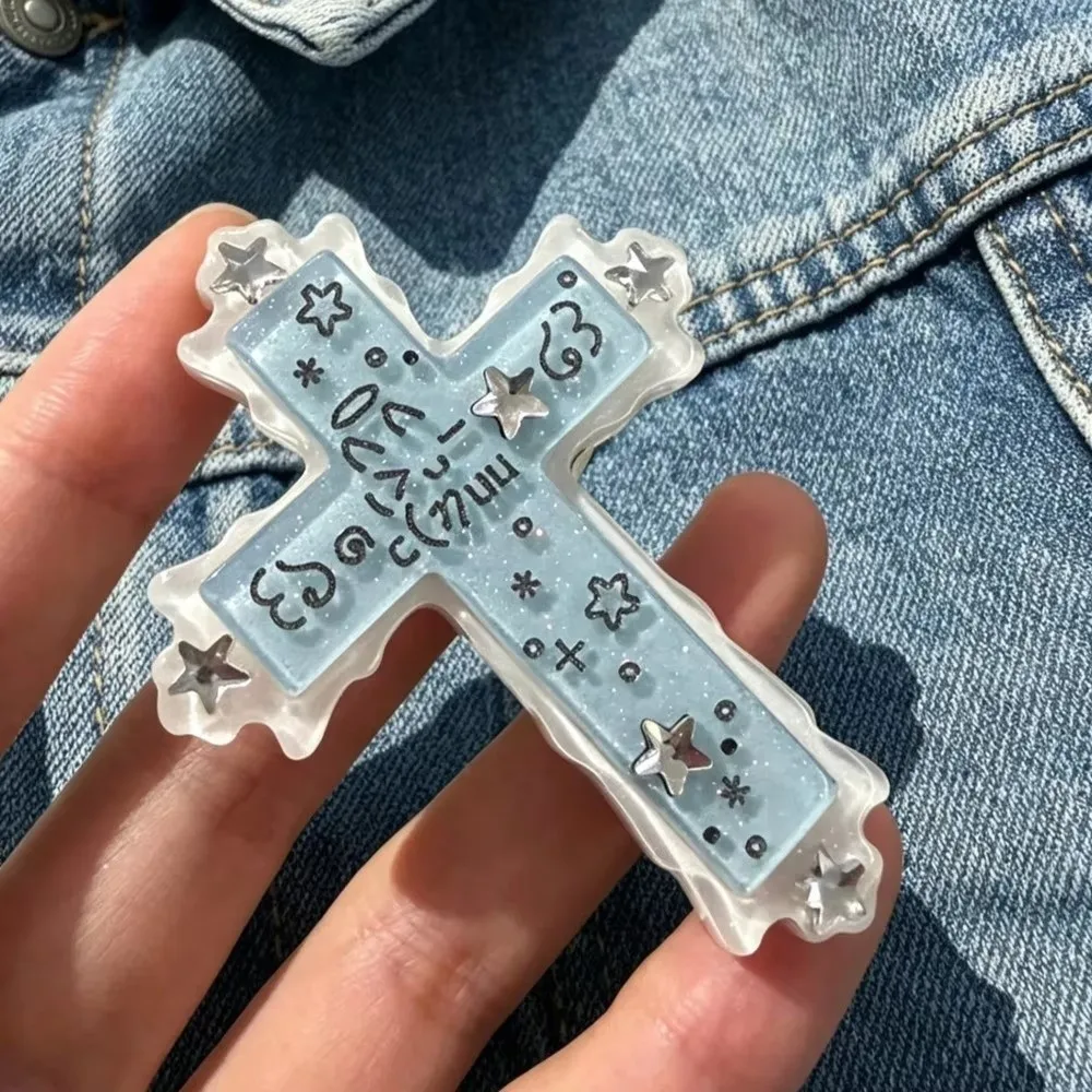 Cute Y2K Angel Hair Clips Acrylic Lightweight Cross Emoticon Side Bang Long Sweater Chain Women