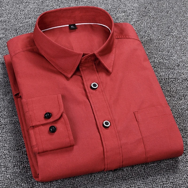 

2024 Men Cotton Shirts Long Sleeve Casual Business Dress Formal Plus Clothing For Man Oxford Spun Solid Daily Wear With Pockets