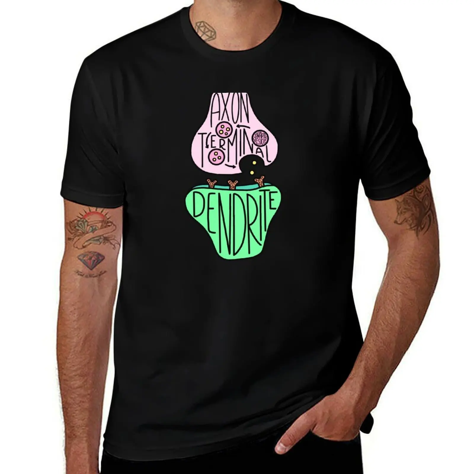 Hand Drawn Labeled Cute Neuron Synapse T-Shirt t shirt man designer T-Shirt