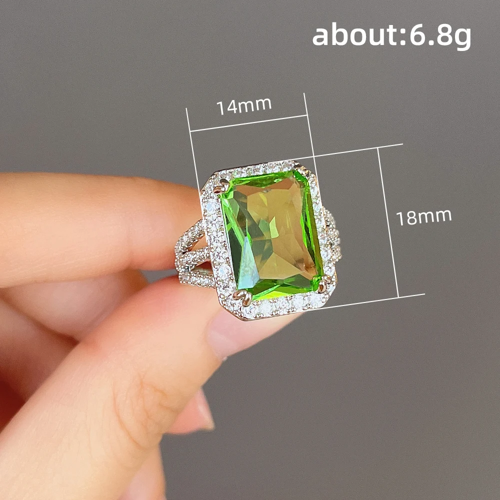 Huitan New Arrival Big Green CZ Obrączki ślubne dla kobiet Luksusowe eleganckie akcesoria damskie Biżuteria na rocznicę imprezy — zdjęcie 4