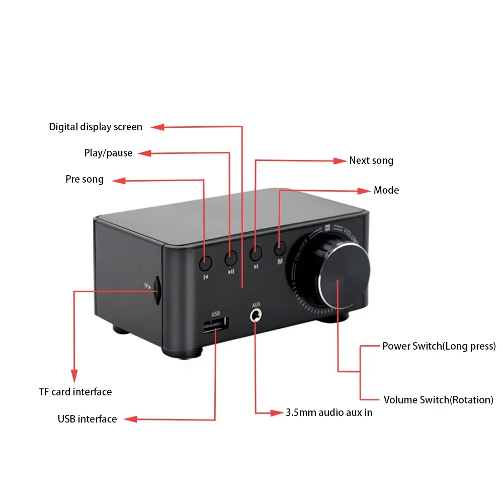 Miniamplificador de alta potencia, compatible con Bluetooth 5,0, salida de Audio estéreo HiFi, 50W x 2, amplificador de sonido de cine, compatible