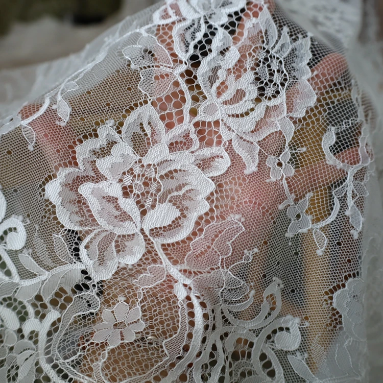 3 メートルの高品質フル幅まつげレース生地ウェディングベール袍ドレス衣料品材料背景装飾アクセサリー