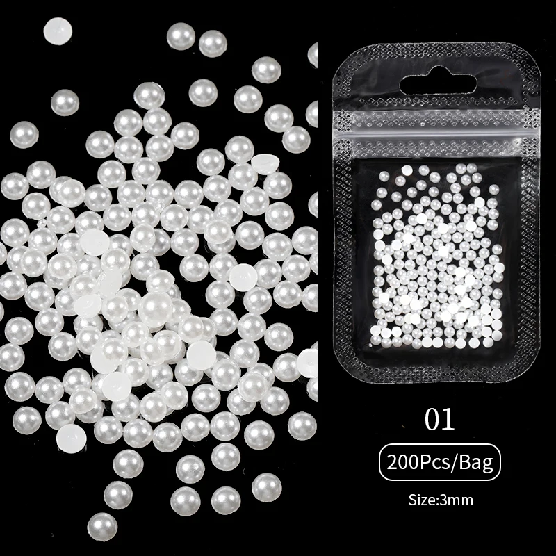 Nail Art Rhinestones Half Round Pearl Bead Mixed Size White Half Round Flatback Pearls For DIY Decoration Nail Bead Stones