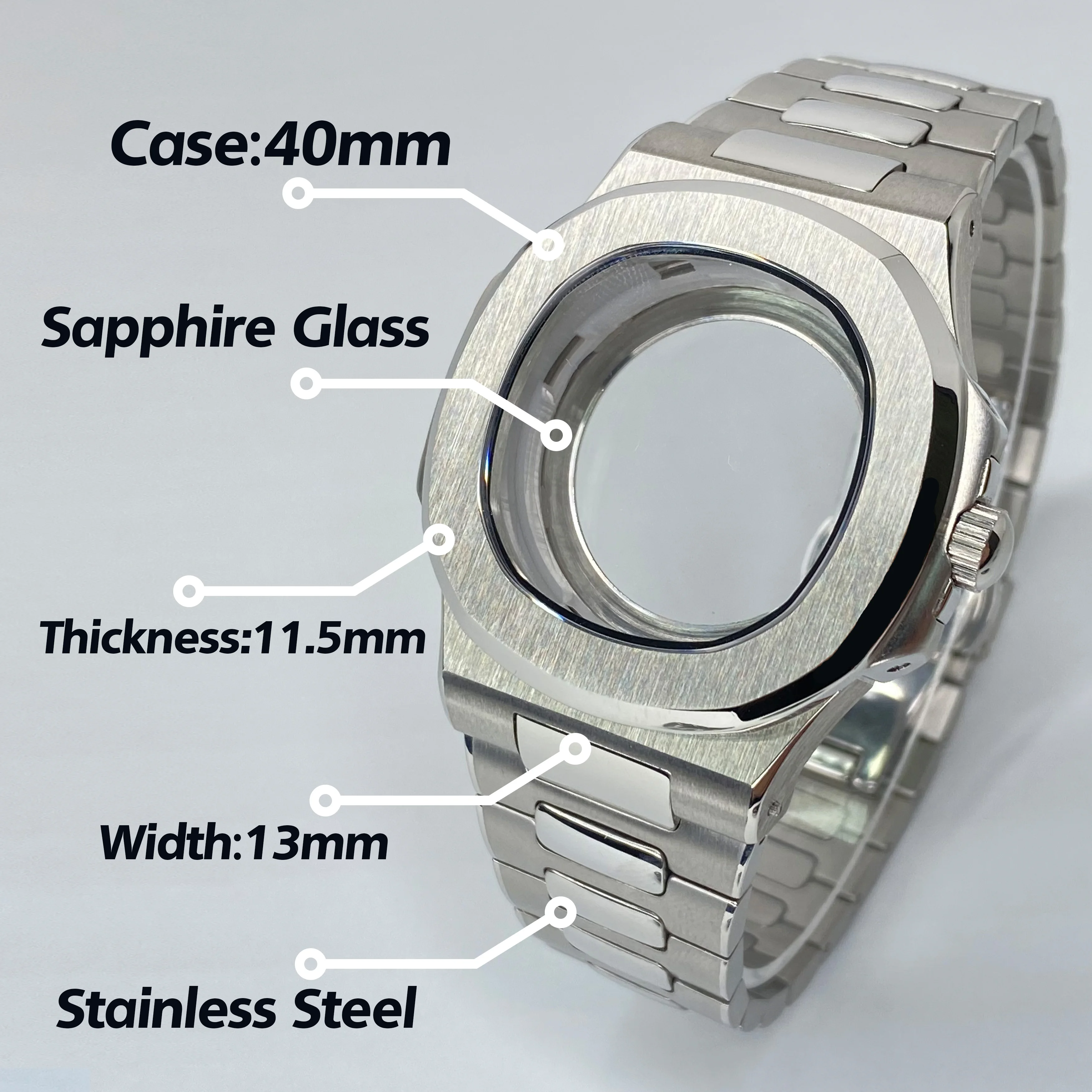 43mm Square NH35 Watch Case Nautilus Style Sapphire Crystal Compatible with NH35 NH36 movement 30.5mm Dial parts