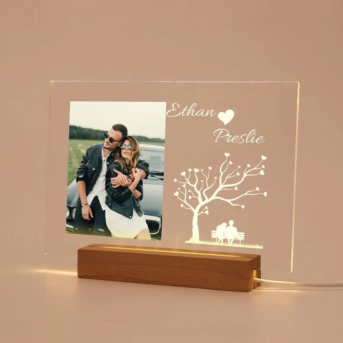 Luz de noche 3D personalizada, lámpara de foto y texto personalizada, Día de San Valentín, boda, cumpleaños, 7 colores, regalos de lámpara 3D