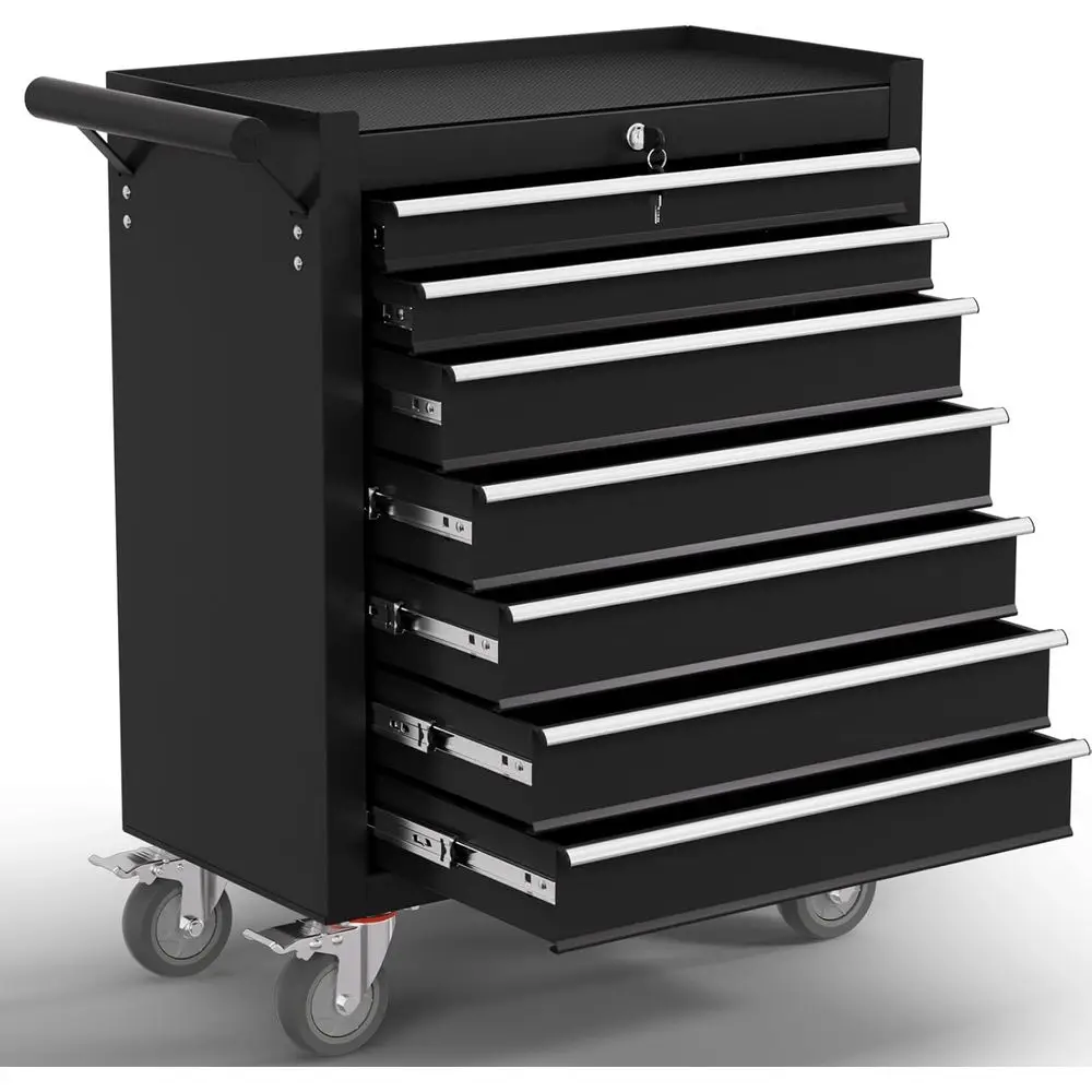 

Переносной инструментальный ящик на колесах с системой блокировки для гаража и мастерской - черный