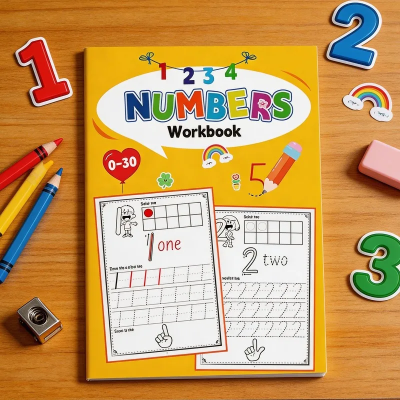 Children's Digital Cognition 0-30, 32 Pages, Fun Coloring Workbook, Early Childhood Enlightenment Pen Control Training Workbook