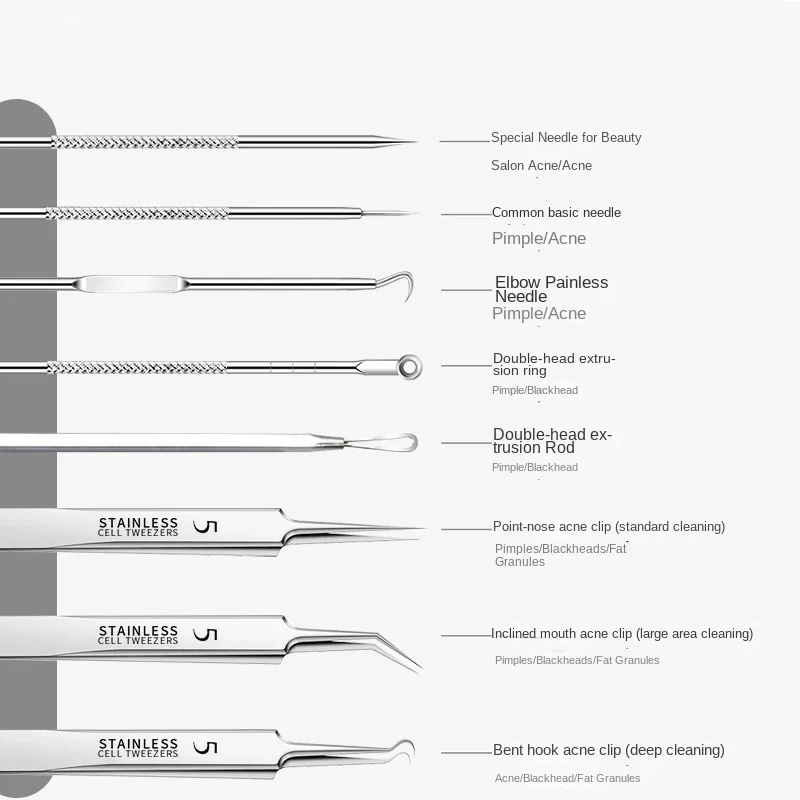 3-8 pçs/set acne agulha remover cravo mancha espinha comedone dupla extremidade de aço inoxidável limpeza facial cuidados com a pele