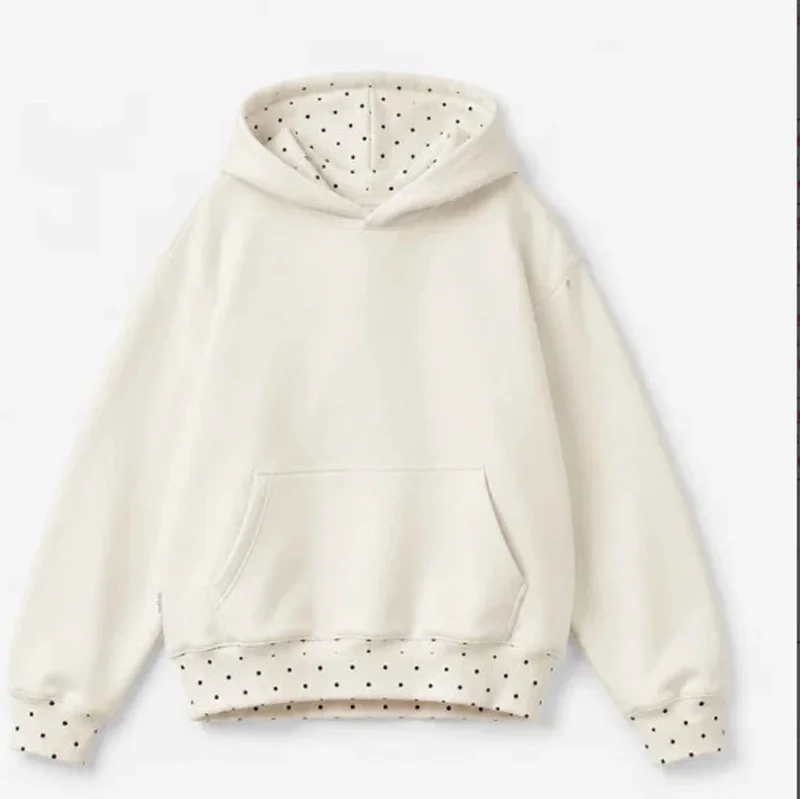 2026 Neuer Damen-Hoodie mit Polka-Dot-Detail, Oversized-Sweatshirt, Locker Sitzender Pullover mit Kängurutasche, Lässige Streetwear-Herbst-Oberteile – Detail 2