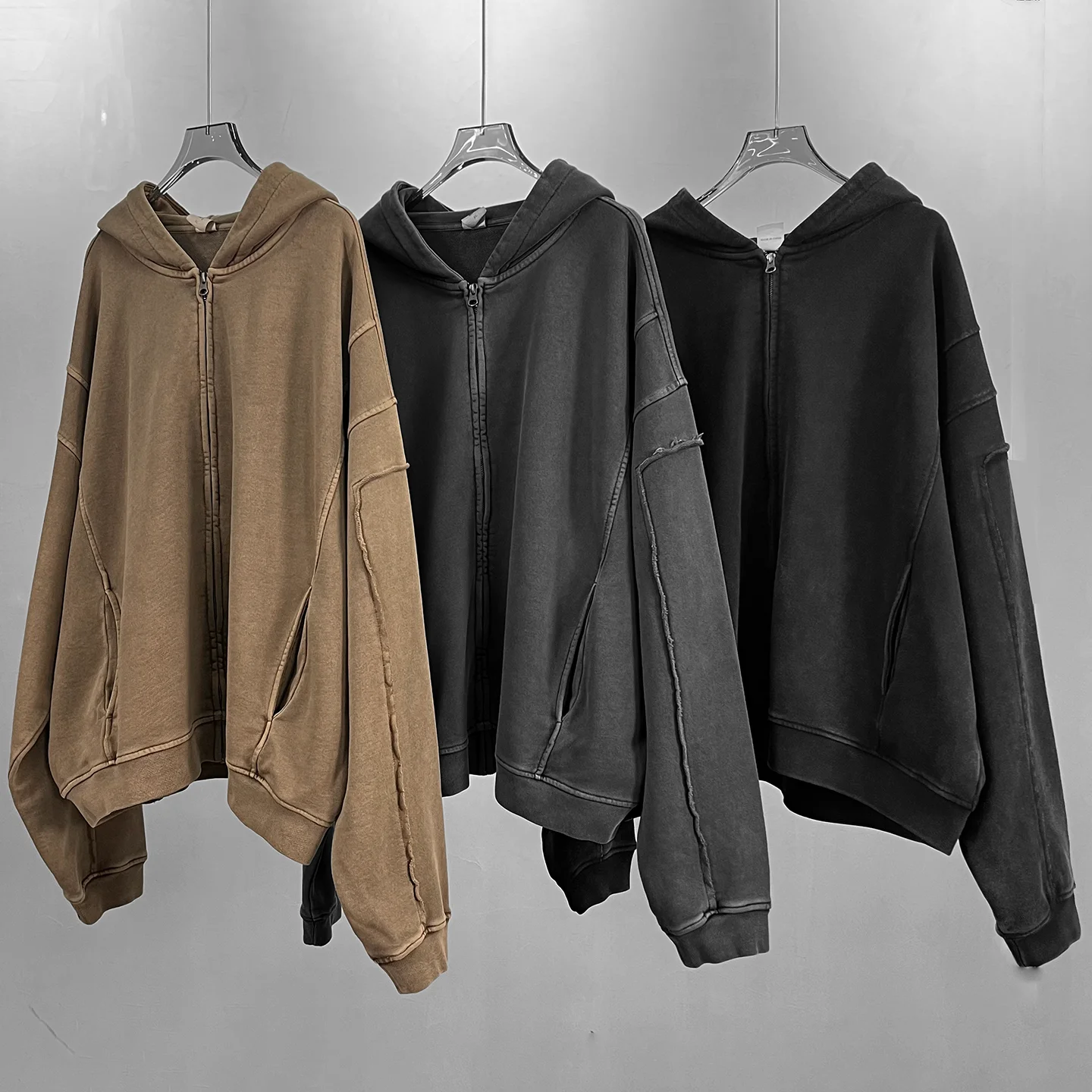 

American Sle Heavyweight 430g Open Cardigan Jaet with Zipper Hoodie ex Loose Casual Wear Resistant Long Sve Sweats...