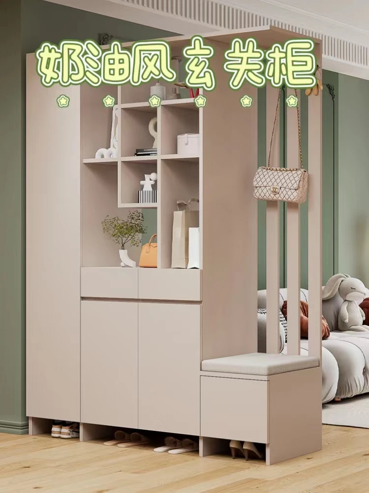 Home Entrance Cabinet Living Room Screen Hallway Door Solid Wood Shoe Modern Minimalist Wine Shelf All-in-One