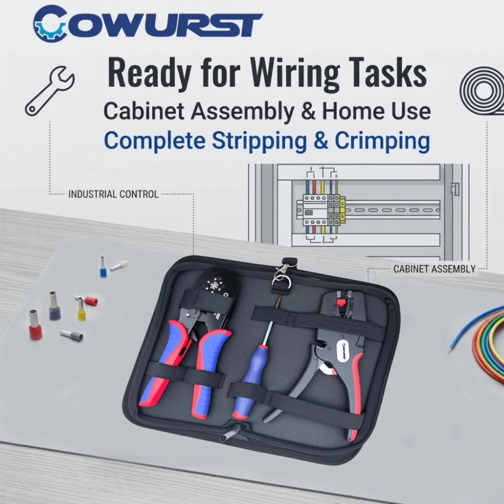 3-in-1 Complete Kit: Ferrule Crimper + Auto Wire Stripper + Adjustment Screwdriver, All Wiring Needs in One Set