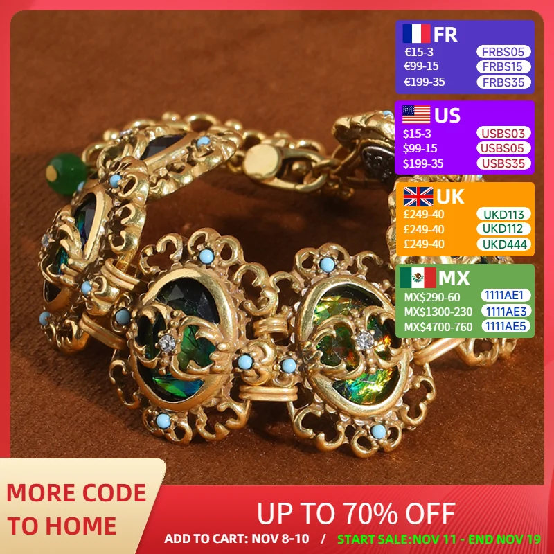 

Vintage Hollow Rhinestone Opal Bracelet Charm For Woman 18k Real Gold Plated Luxury Dubai Jewelry Designers Accessories 2025