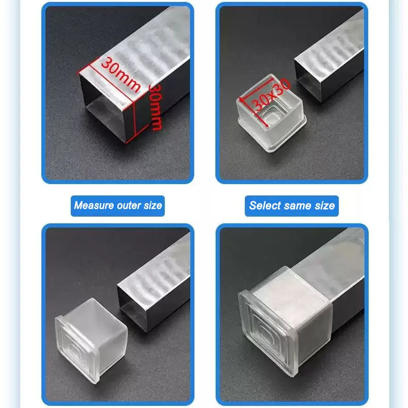 Transparent PVC Soft Rubber Furniture Table Foot Cover Round/Square Non-Slip Rubber Pipe Plug Lid Tube Hole Protection