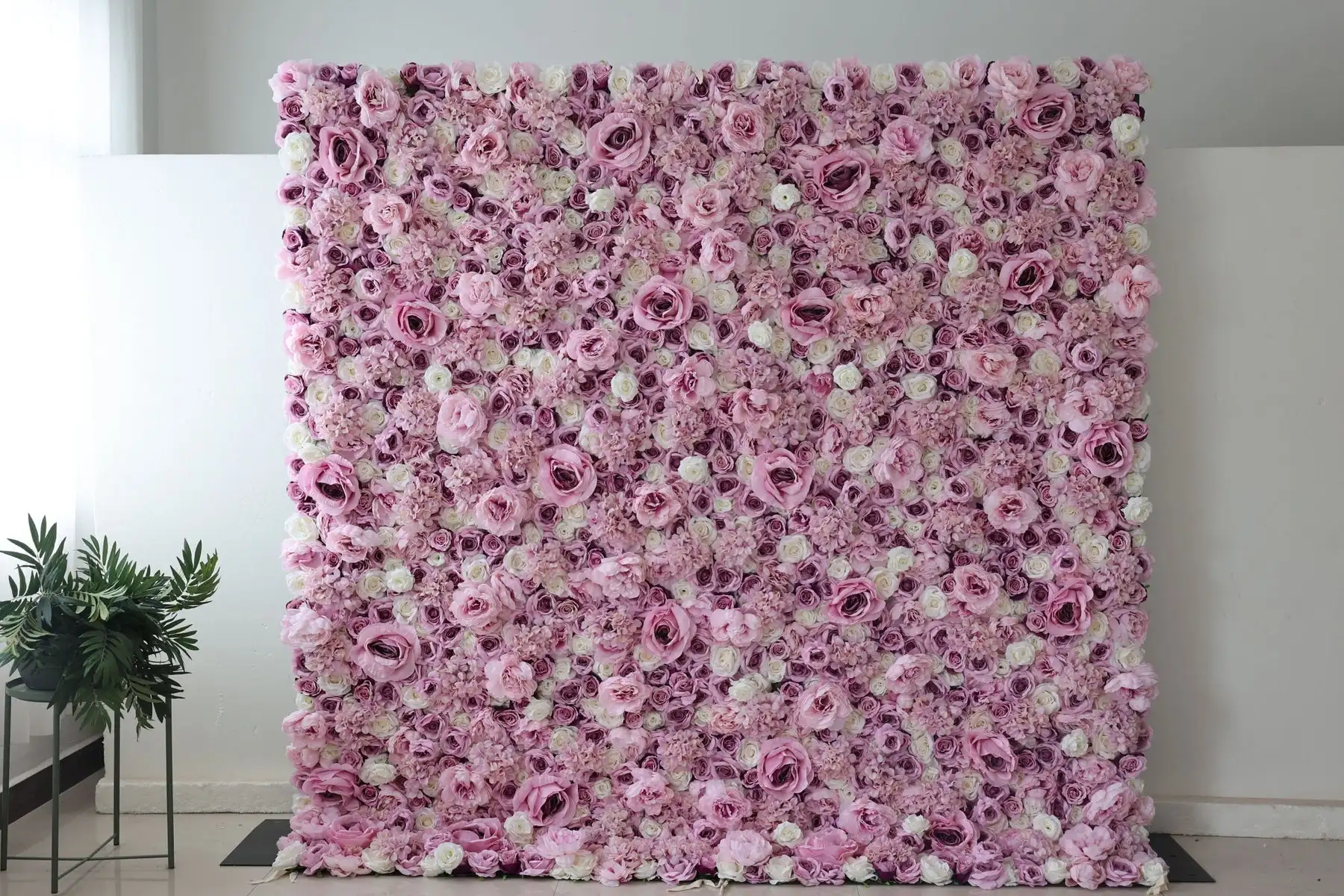 

Royal Series luxury grey purple 3D mixed floral fabric wall Wedding background props rose peony green plant curtain wall