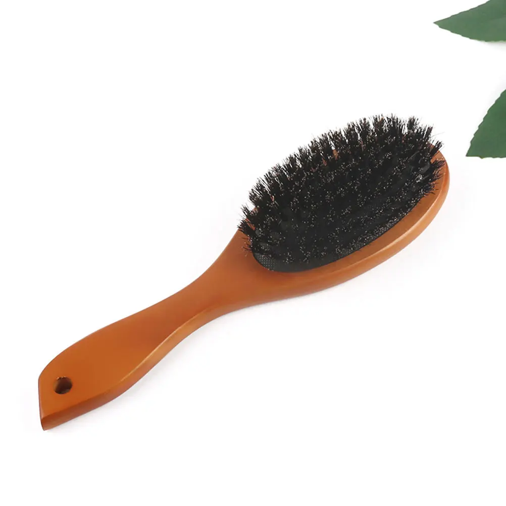

2pcs Pig Bristle Hair Brush Natural Wood Handle Curved Scalp Massage Comb For Travel Portable Lightweight Detangling Tool For