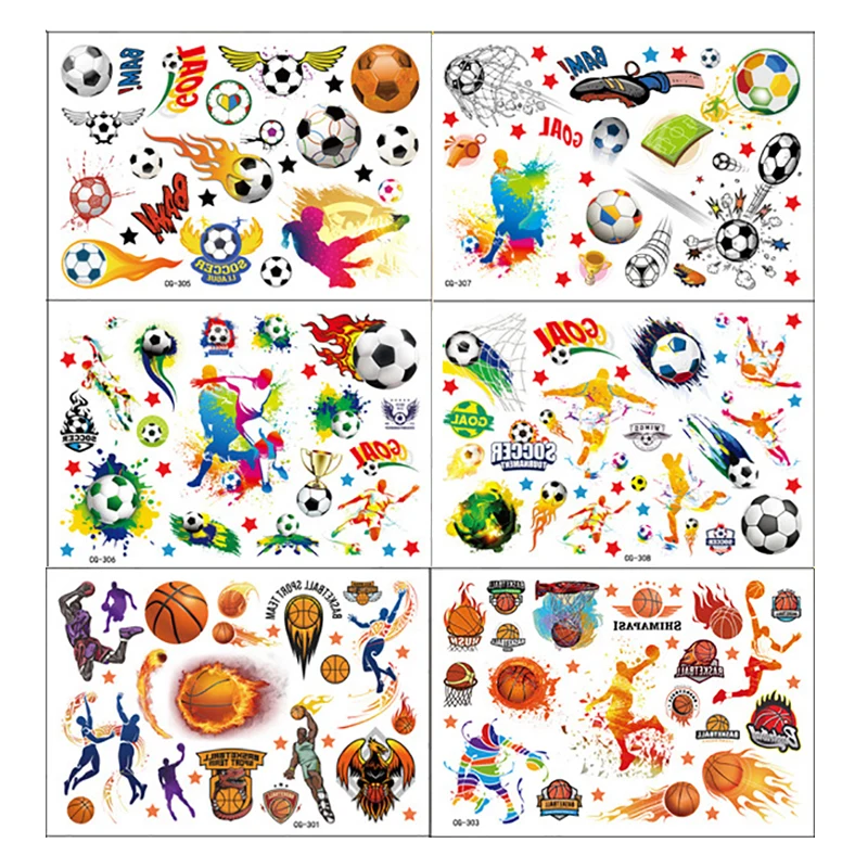 1Set Temporary Tattoos Basketball Football Soccer Fan Fake Tattoo Sticker Tatoo Waterproof Tatto Cool Gift For Boy Girl Children