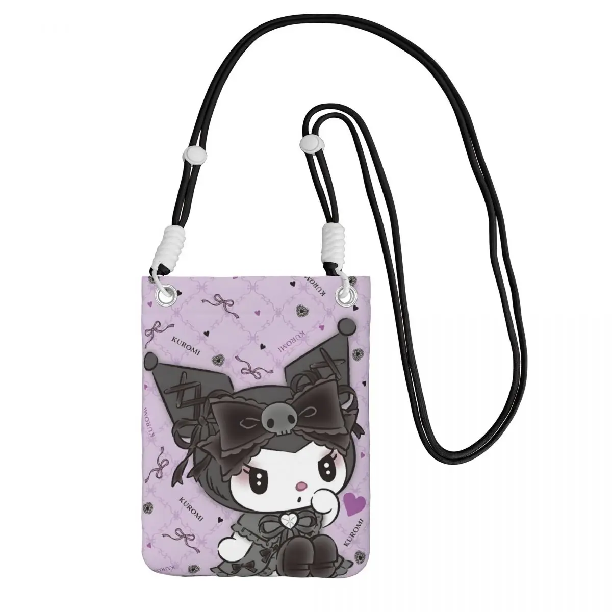 

Custom Kuromi Carry A Mobile Phone Bag Diagonally Men Women Little Devil Shoulder Crossbody Bag Detachable Shoulder Strap Travel