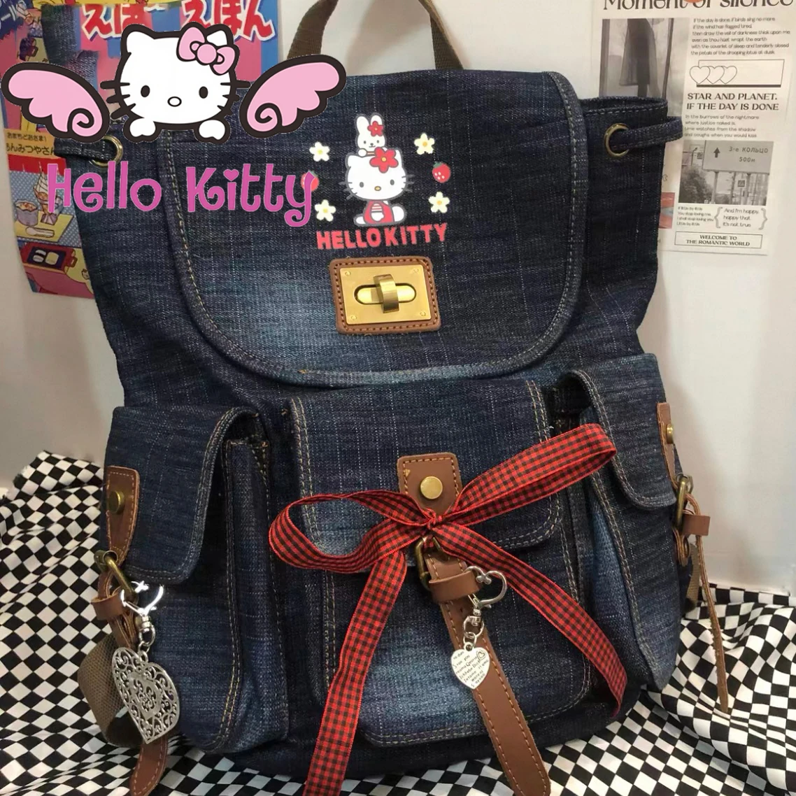 

NEW Hello Kitty Cowboy backpack original MINISO Sanrio HelloKitty bag retro y2k hottie Large Capacity schoolbag Girl's gift bag