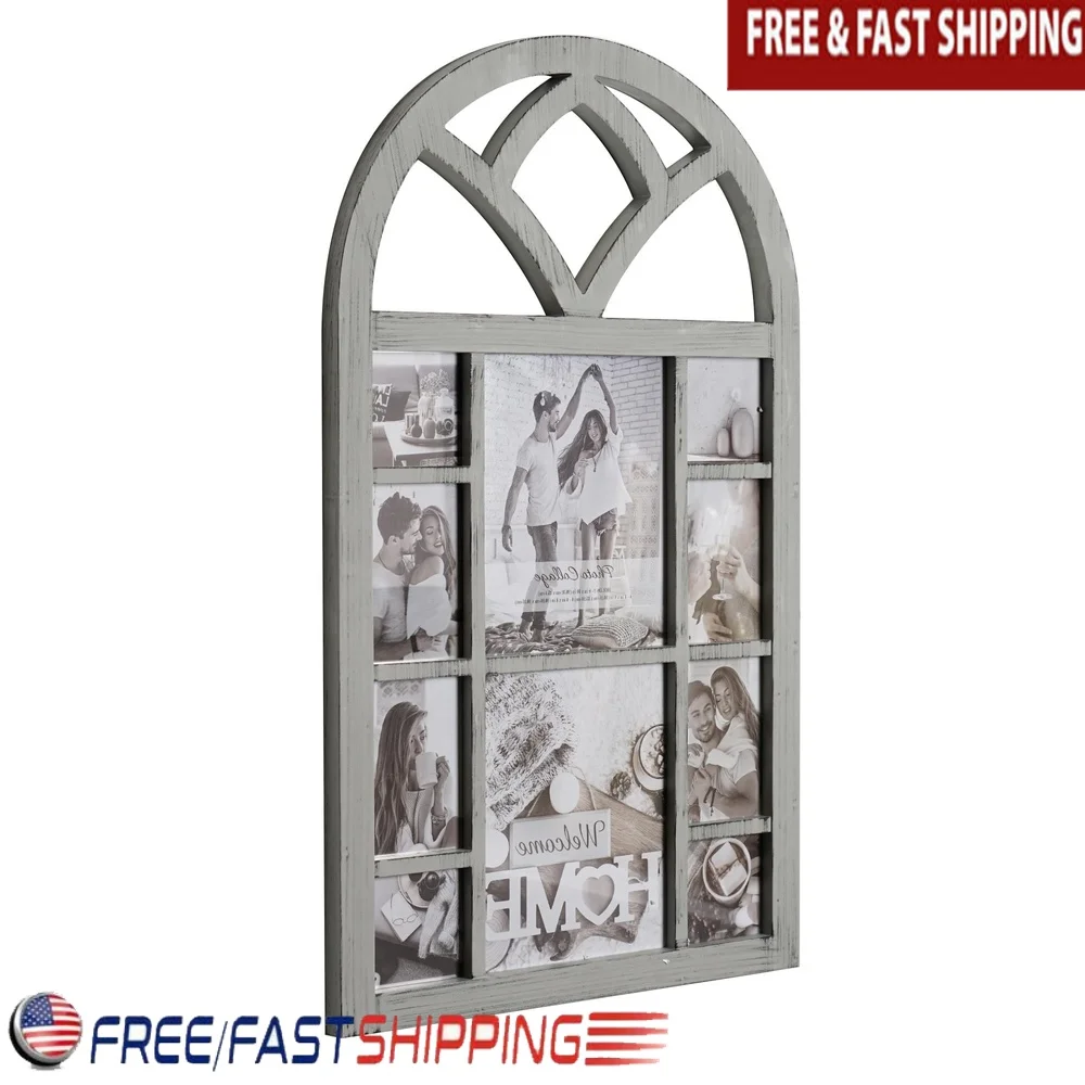 إطار نافذة كاتدرائية عتيق ريفي يحمل 10 صور سهلة الفتح من الخلف للتعليق على الحائط بتصميم كلاسيكي