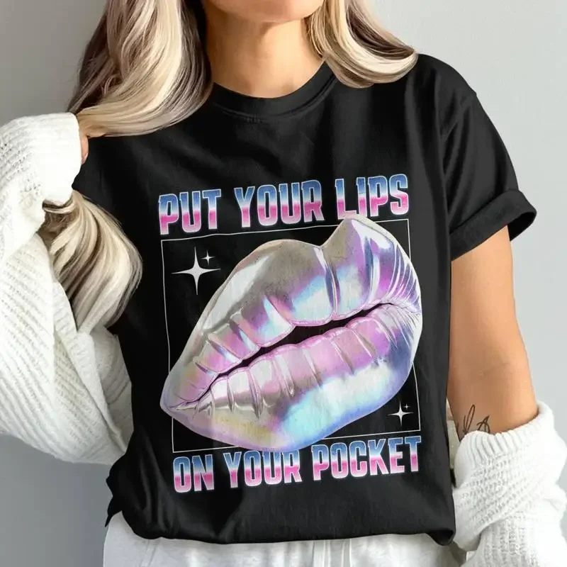 Lips T Shirt Put Your On Pocket Trendy Holograp