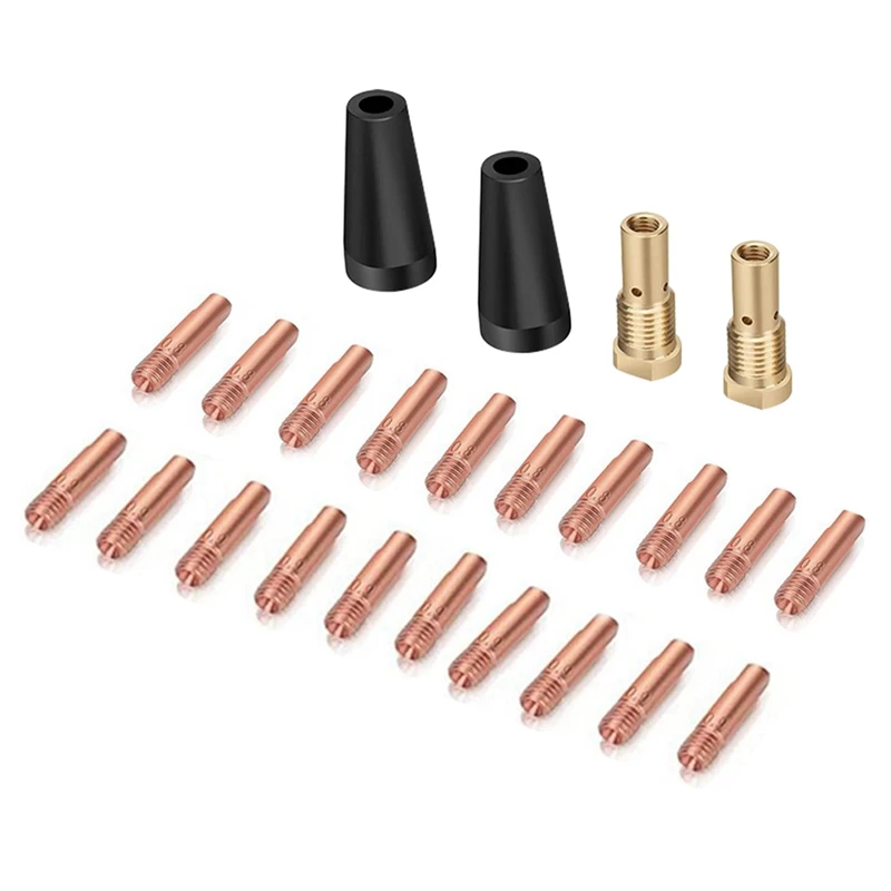 24Pcs MIG Welding Torch Kit 0.8/0.9Mm Brass Welding Tips Gasless Flux Nozzle Tip Kit For FC90 Easy Weld Durable Easy Install