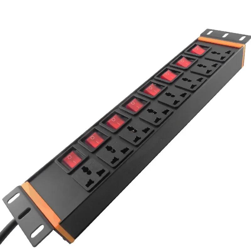 

2U PDU Удлинитель из алюминиевого сплава Независимый переключатель 10A 8Ways Универсальная розетка Распределительный блок 2 м Удлинитель