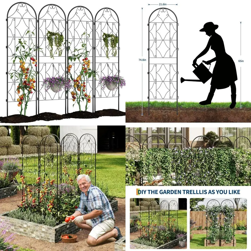 

Set of 4 Durable 75 x 20 Metal Garden Trellises for Climbing Plants and Vegetables with Rust-Resistant Black Coating