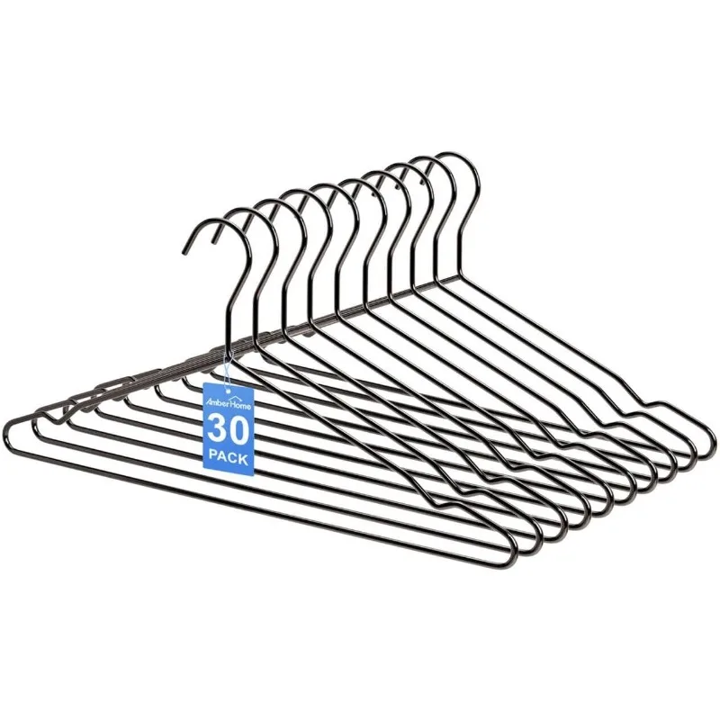 

17" Strong Black Metal Wire Clothes Hangers 30 Pack, Heavy Duty Coat Hangers, Standard Suit Hangers for Jacket, Shirt, Dress