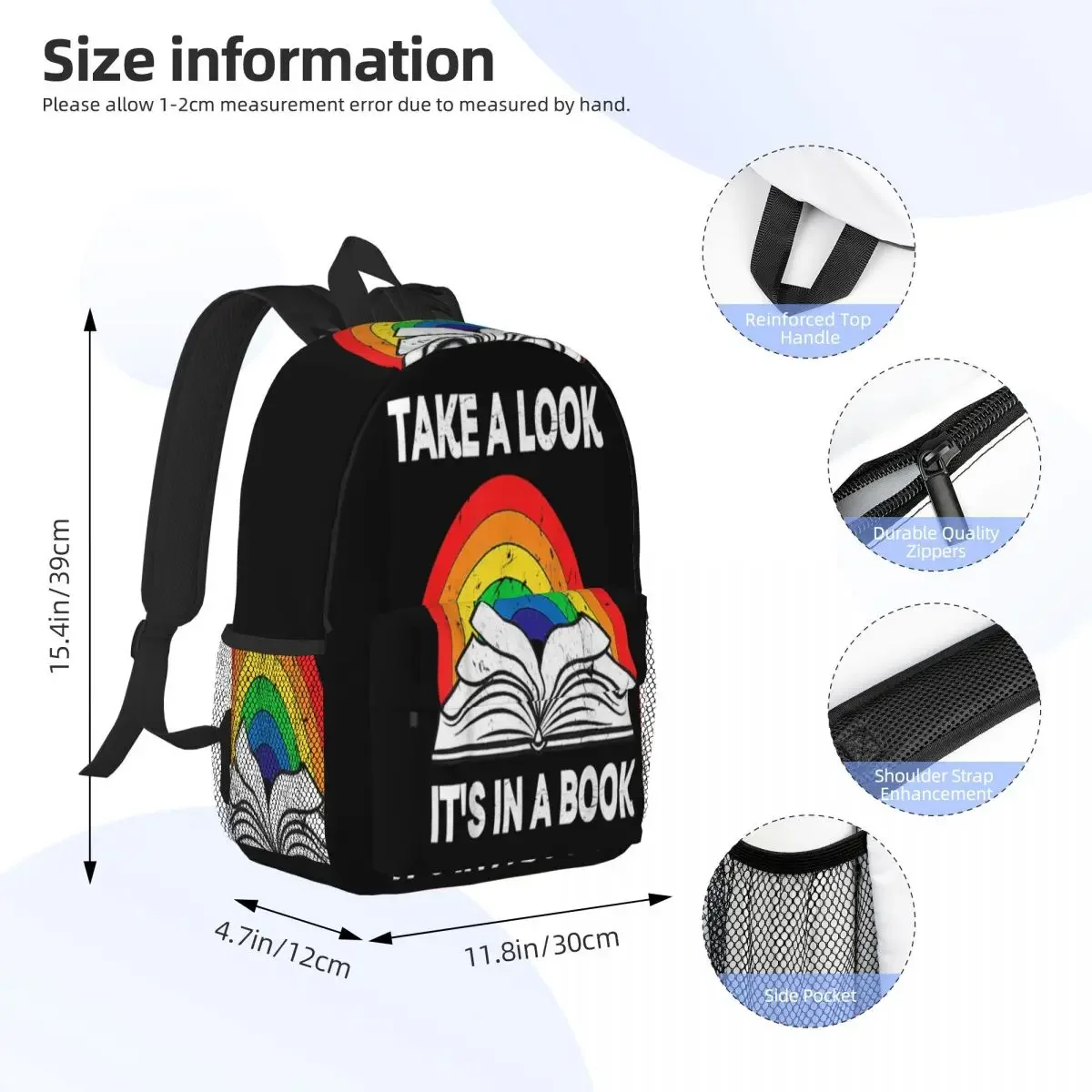 Take A Look It's In A Book Reading Vintage Retro Rainbow Backpacks Boys Girls Bookbag Children School Bags Rucksack Shoulder Bag