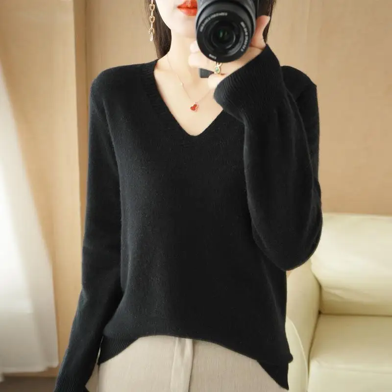 Women Sweater 2023 Autumn Winter Casual Slim Warm V-neck Pullovers Basic Korean Fashion Knitted Tops Spring Long Sleeve Jumpers