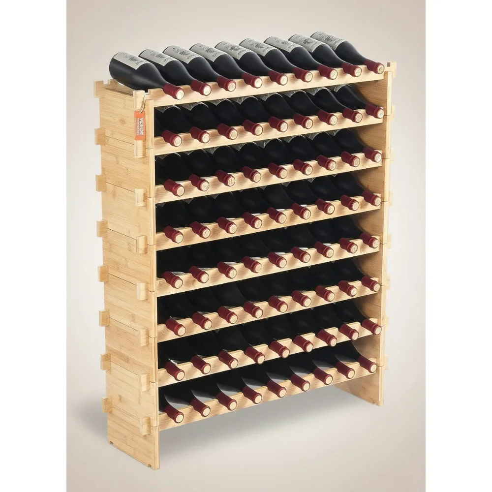 

72 Bottle Modular Wine Rack, 8-Tier Bamboo Storage for Kitchen Bar Cellar, Wobble-Free Display Shelf