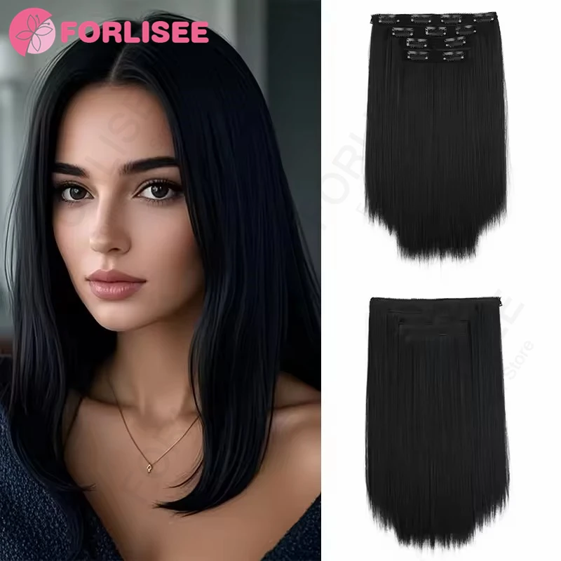 

4pcs 14 Inch Synthetic Clip-On Extension Hair Brown Golden Short Straight Invisible Hair Wig for Women Heat Resistant Daily Use