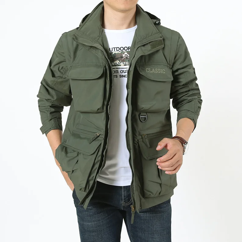 Veste Multifonctionnelle Coupe-Vent et Imperméable pour Homme, Veste à Capuche, Manches Détachables, Sports, Plein Air, Braseering