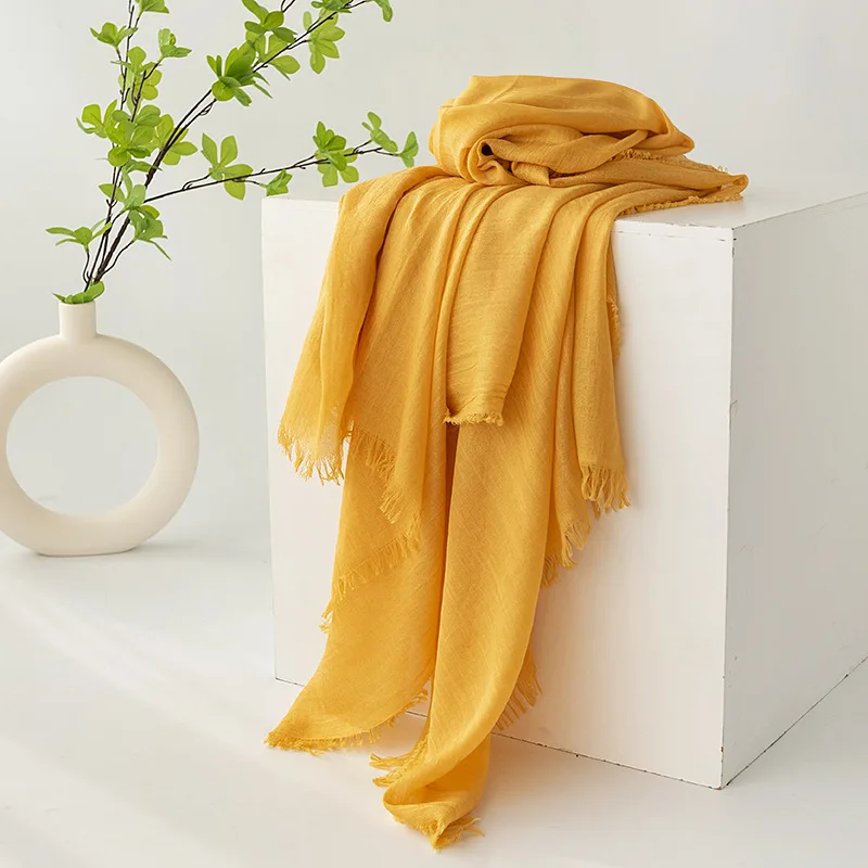 190*100cm Cotton Linen Scarf for Women Season Travel Outdoor Hijabs Fashion Wrap Pure Colors Sun Protection Shawls Young Lady