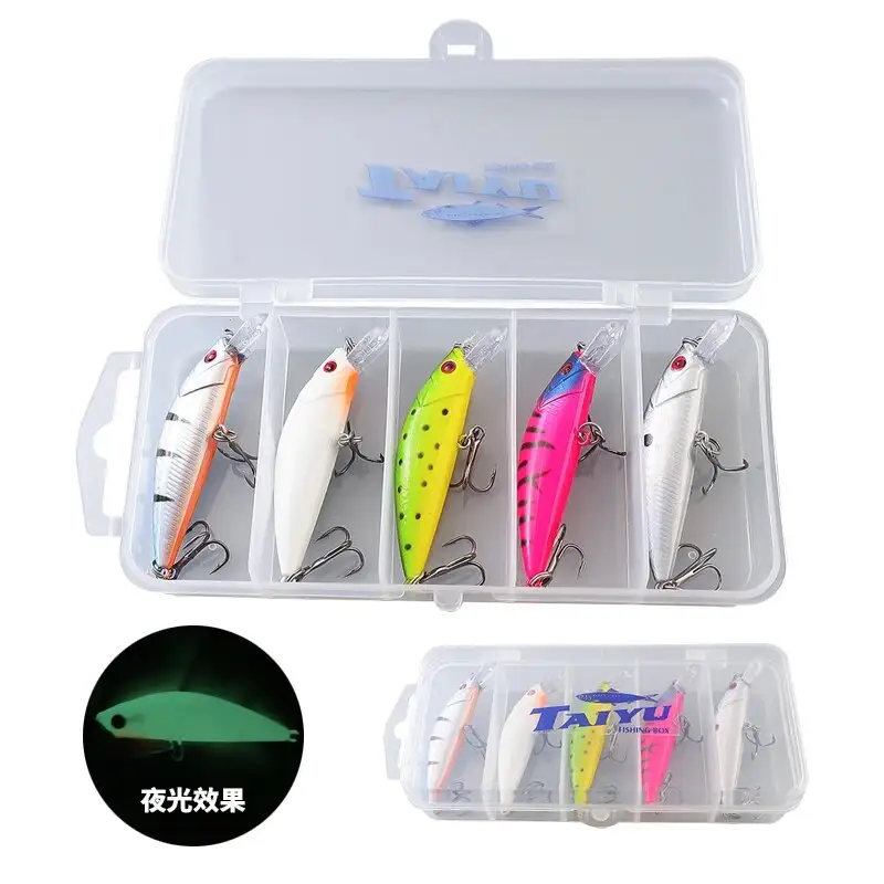 Taiyu 5 pçs/caixa isca de pesca 50mm 6.3g luminosa minnow isca de afundamento lento fundição distante isca dura artificial realista
