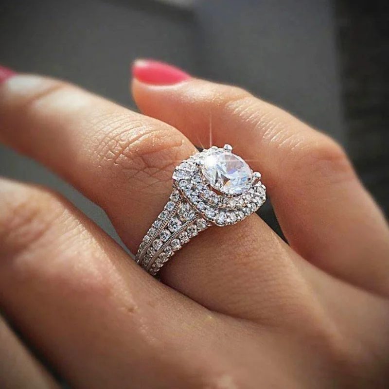 

Classic hot Sale Silver Plated Stainless Steel Rings For Women Cubic Zircon Jewelry Wedding Engagement Ring Wholesale Size 5-11