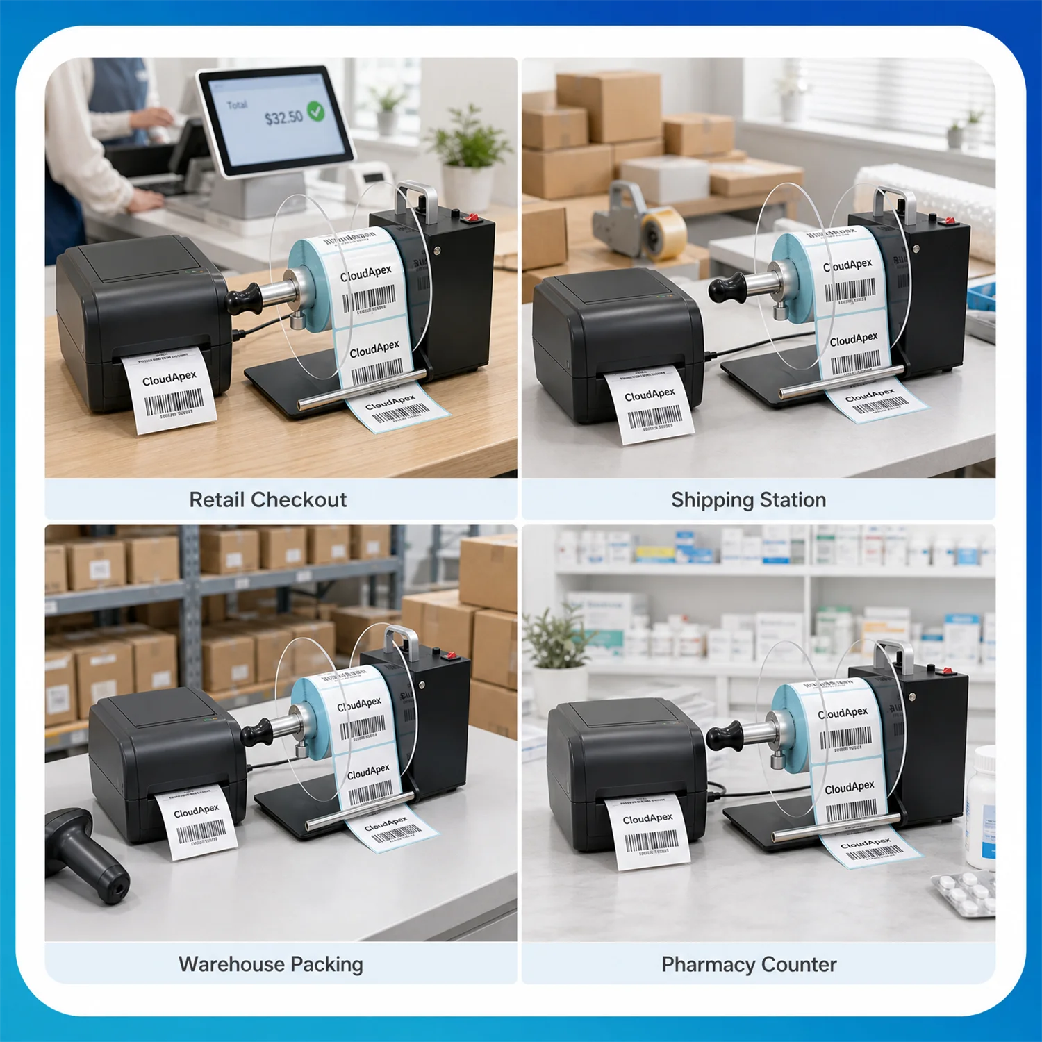 CloudApex  H6 2-Way Automatic Label Rewinder Sensor Coreless 120mm 1/1.5/3 Inch Core Rewinder for Label Printer Packaging