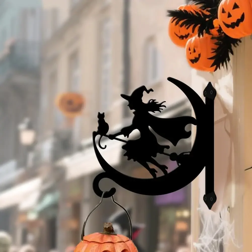 CIFBUY Wrought Iron Wall Decor, Witch Broom Bat Metal Hanging Sign, Gothic Wall Art, Weather‑Resistant Indoor