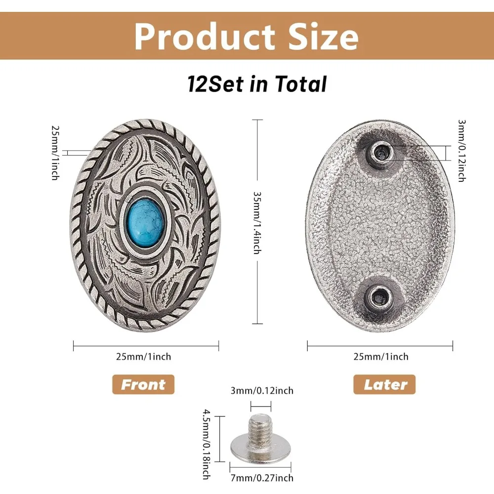 12 مجموعات خمر الفيروز الأزرق مشبك الزخرفية مع مسامير أزرار الظهر المسمار الخلفي DIY بها بنفسك الحرفية حزام جلد شكل دائري #2