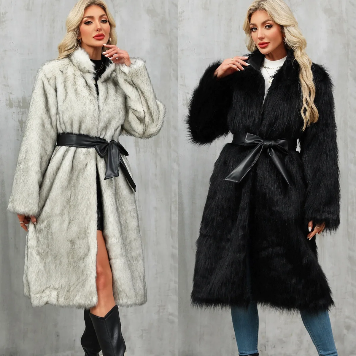 

Faux Fur Jackets Longer Length Faux Fur Coat Women Winter Keep Warm Overcoats Over Knee Thickened Outerwear