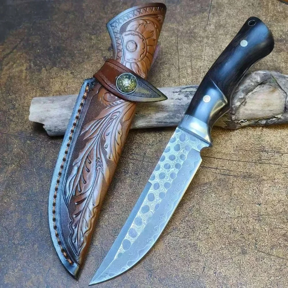 DC53 / دمشق بليد الأبنوس مقابض بقاء سكاكين الصيد ، أدوات التخييم التكتيكية edc ، أدوات يدوية للدفاع عن النفس #1