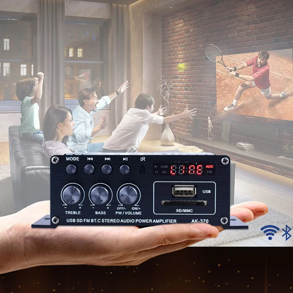AK370/AK380/AK35 Bluetooth Amplifier Sound Amp HIFI 2.0 Channel Bass and Treble Adjustment for RCA SD USB Flash Drive USB Audio