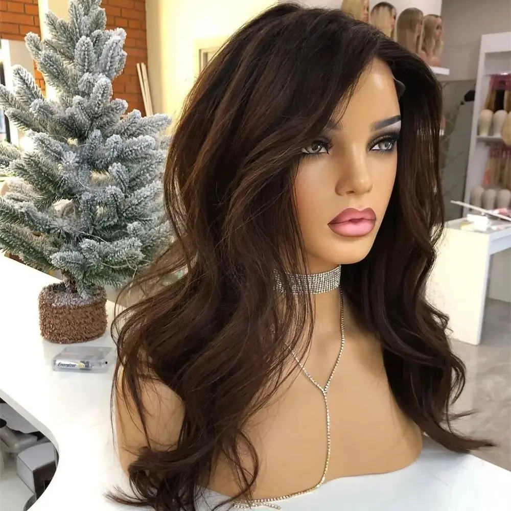 Soft Highlight Brown 22Inch 5x5 Silk Base Glueless Body Wavy Jewish Human BabyHair HD Lace European Hair Preplucked Daily Wig